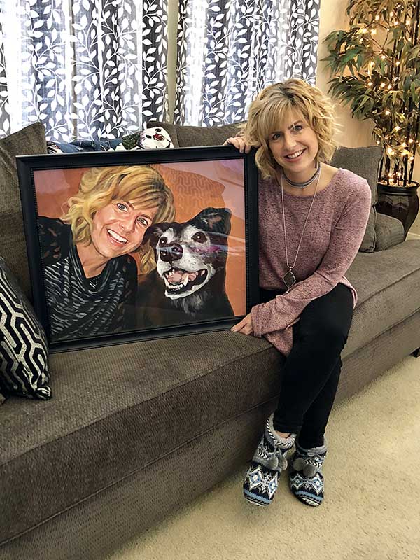 Custom Pet Portrait Paintings: Painting of woman and her dog